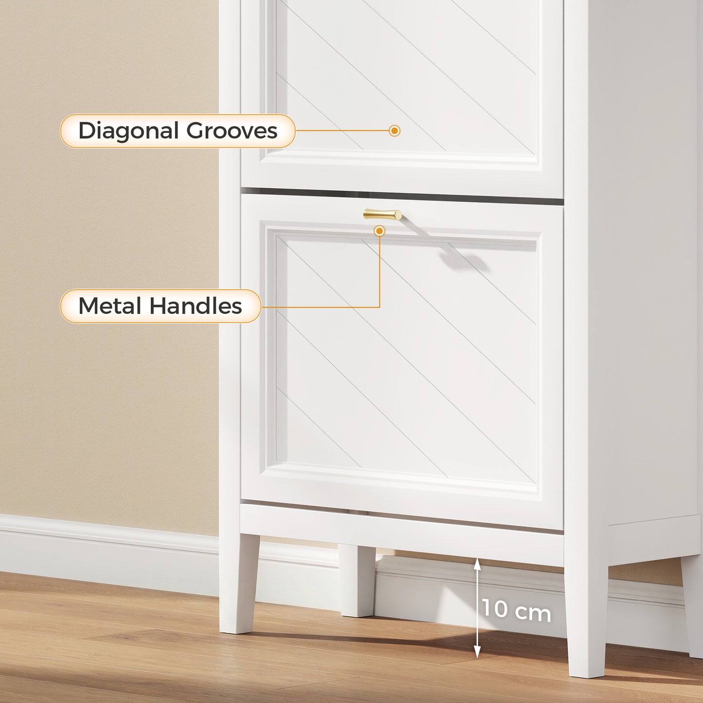 HOMCOM Shoe Cabinet with 3 Flip Drawers, Farmhouse Narrow Shoe Storage Cabinet with Adjustable Shelves, White