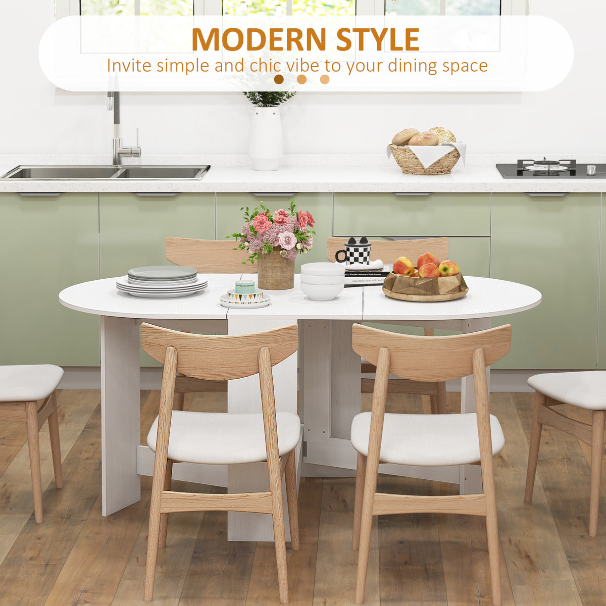 HOMCOM Folding Dining Table, Drop Leaf Table for Small Spaces, Oval Tabletop for Dining Room, Ash Wood-Effect
