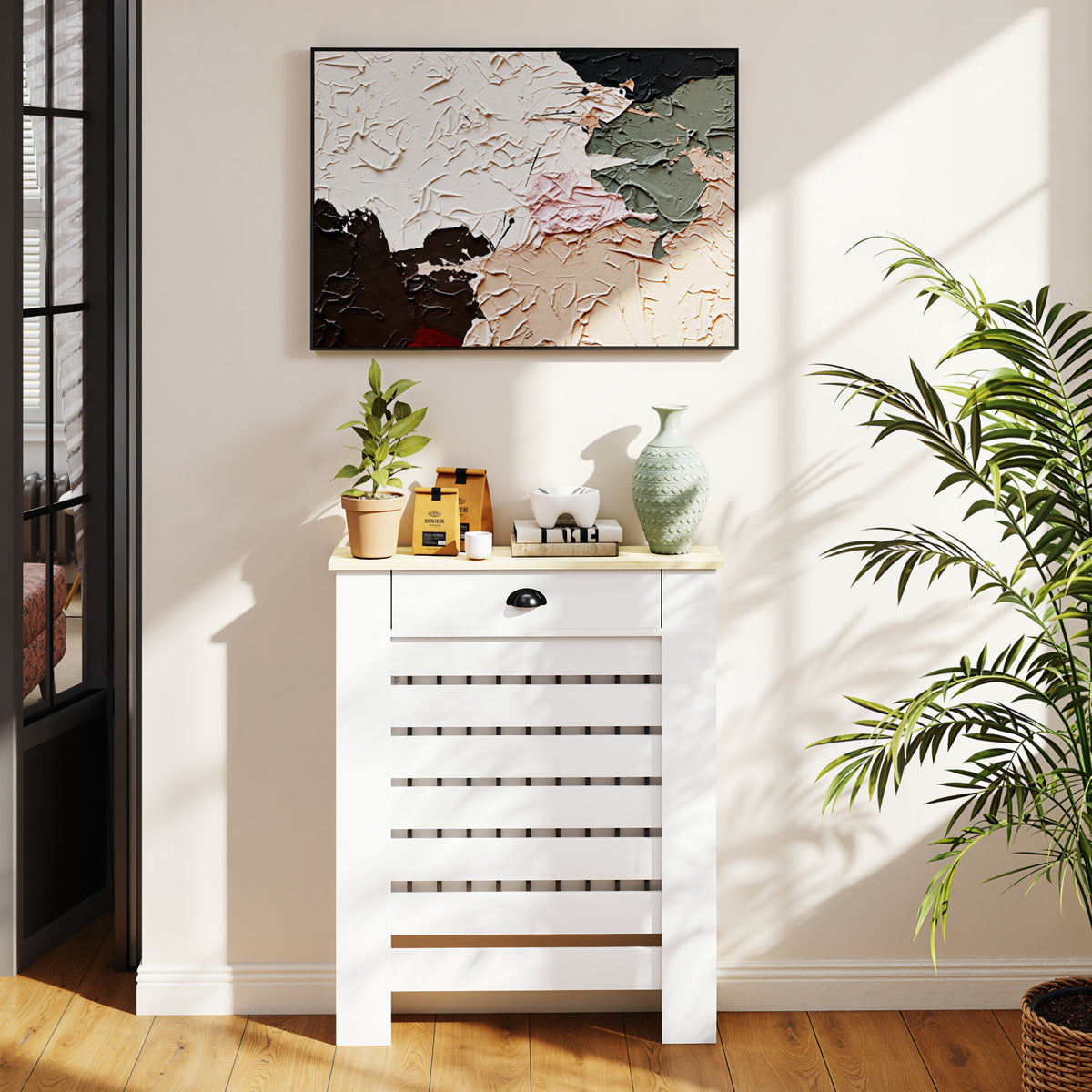 HOMCOM 95.5H x 78Wcm Radiator Cover, with Drawer - White