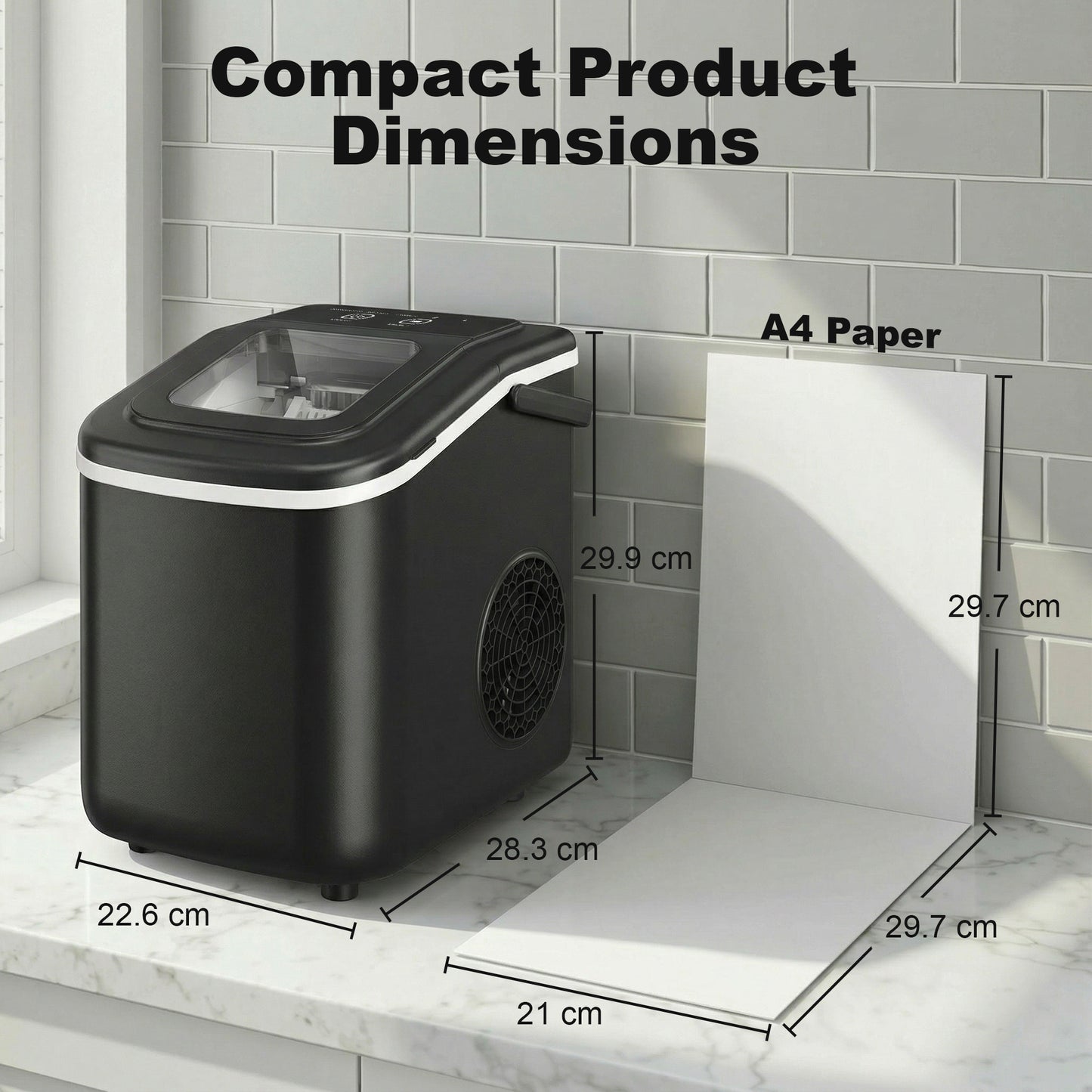 HOMCOM Countertop Ice Maker Machine 9 Cubes in 7 Mins Portable Ice Machine Ice Scoop and Basket 2 Sizes Black