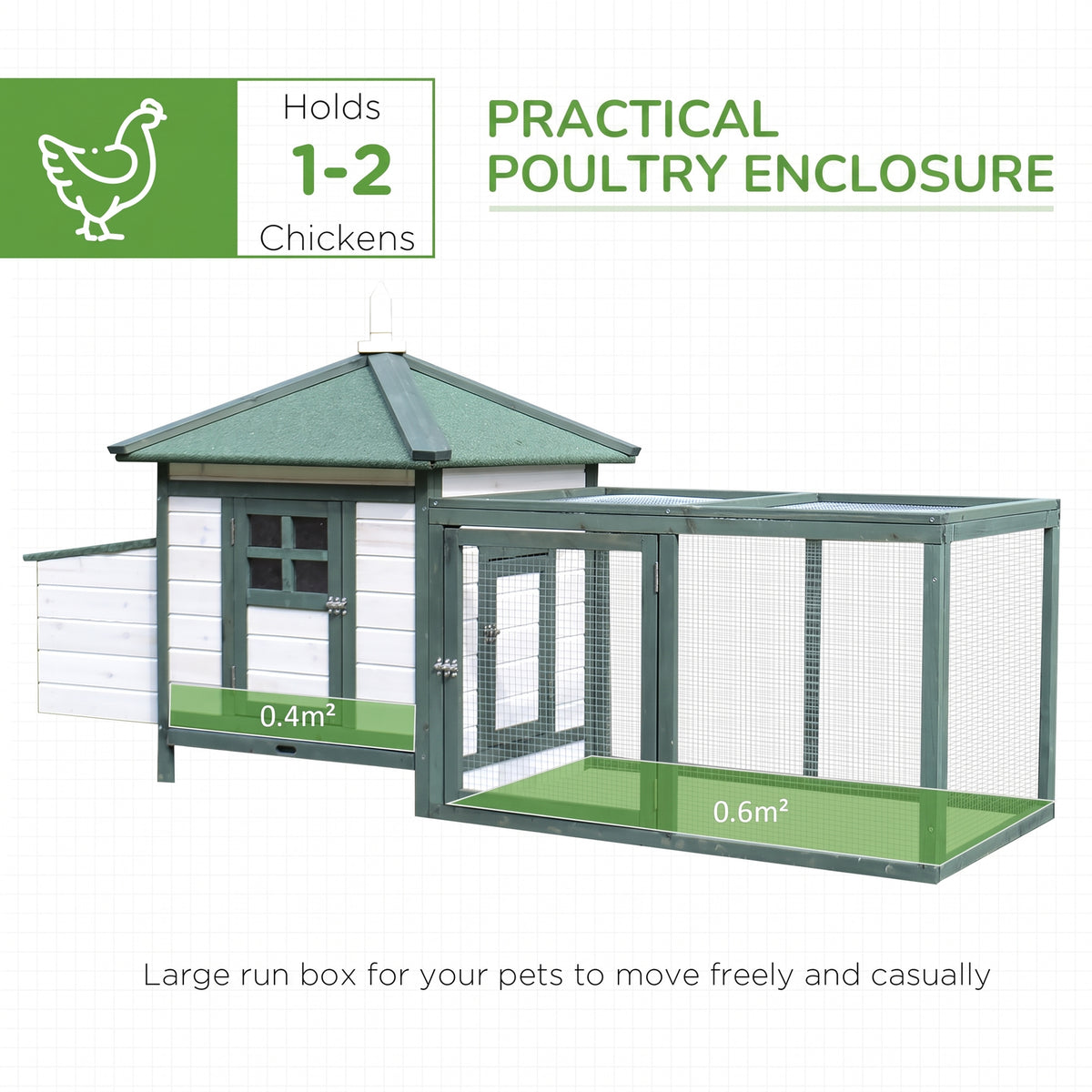 PawHut chicken coop with nesting box and attached run, sized for 1–2 chickens