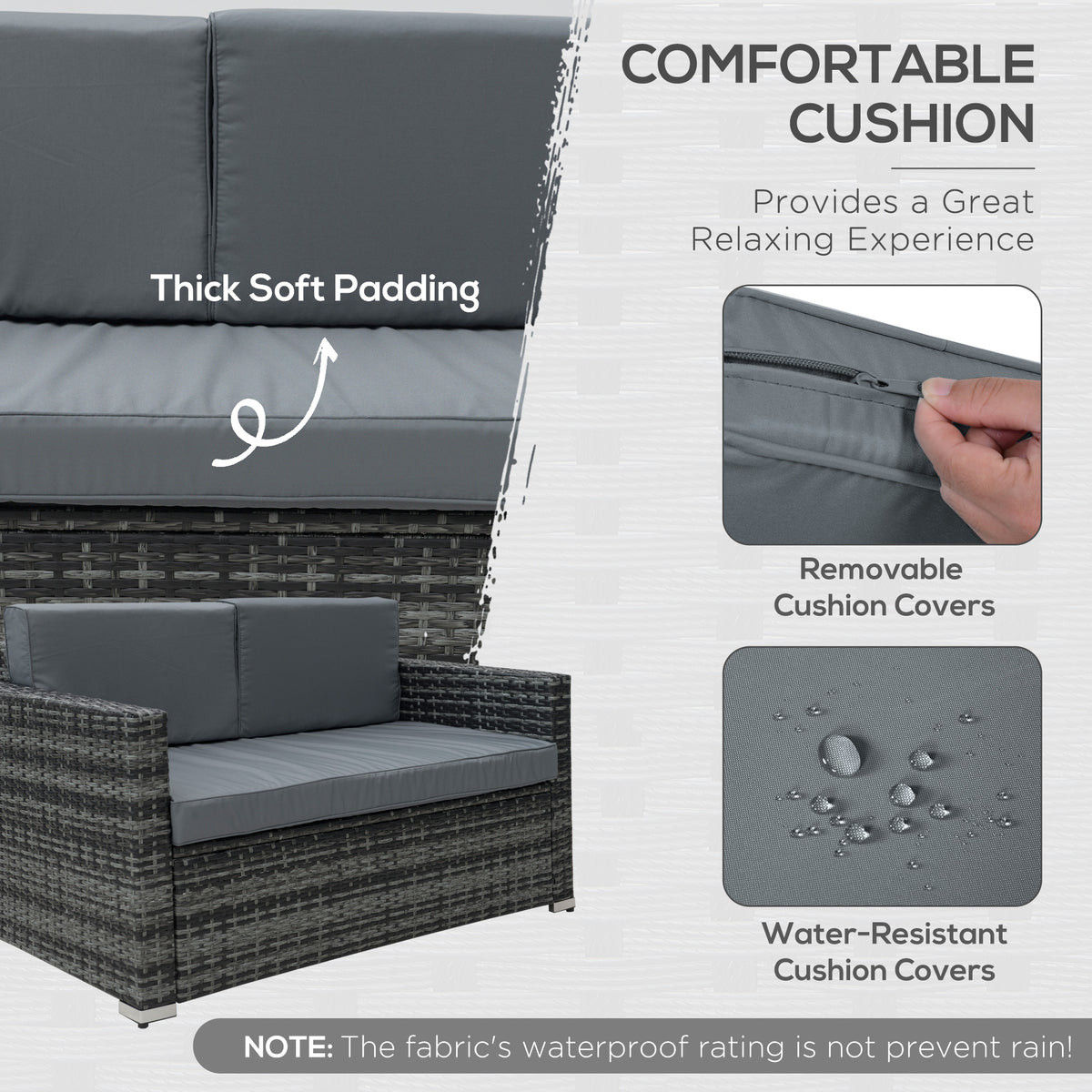 Gray sofa set seat and back cushions with removable, water-resistant covers