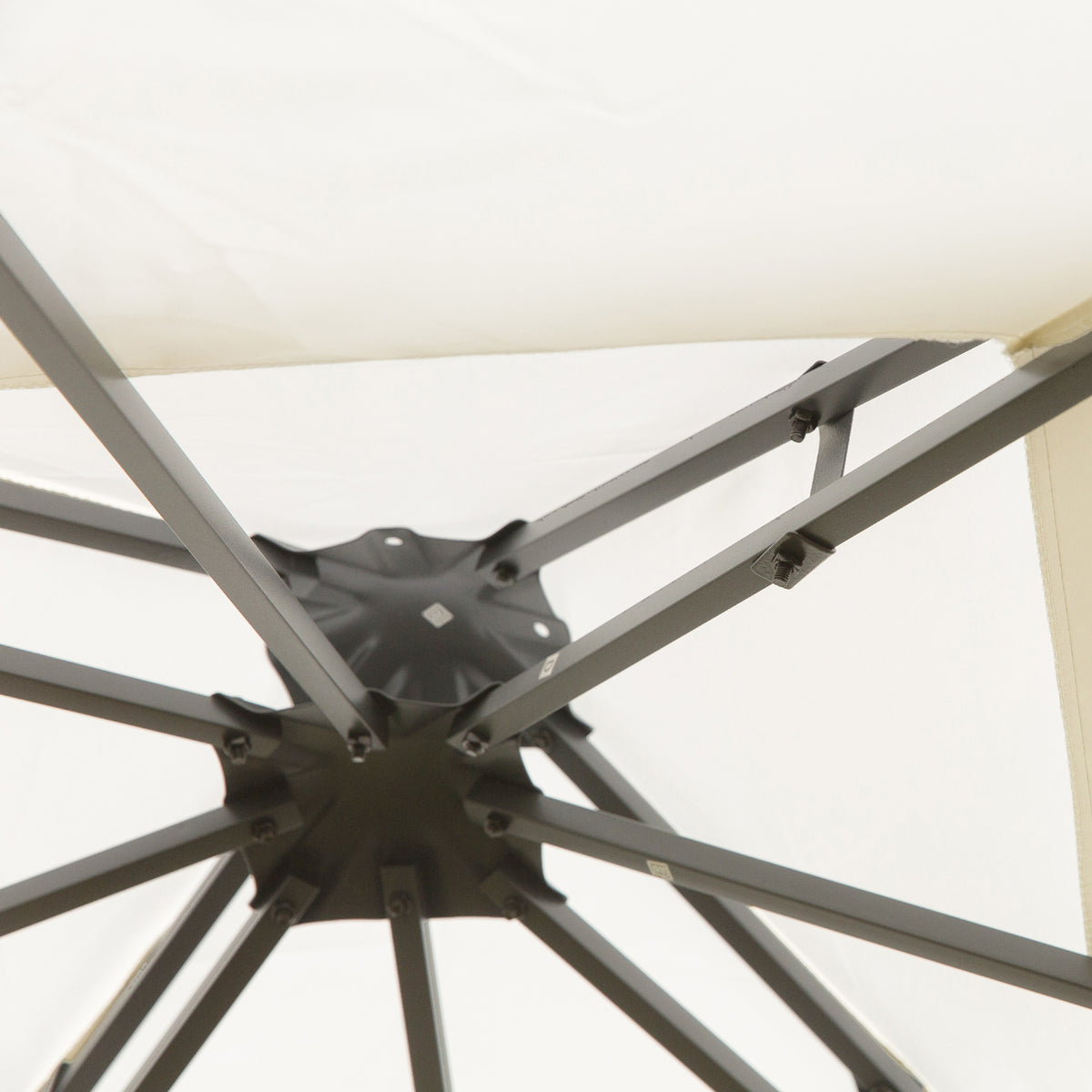 Outsunny gazebo roof underside showing steel support arms and central hub