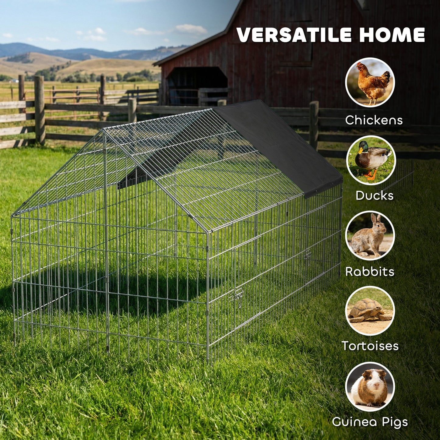 PawHut Rabbit Run with Protective Cover for Small Animals, Chickens, Guinea Pigs, Tortoises, 180 x 75 x 75 cm, Black