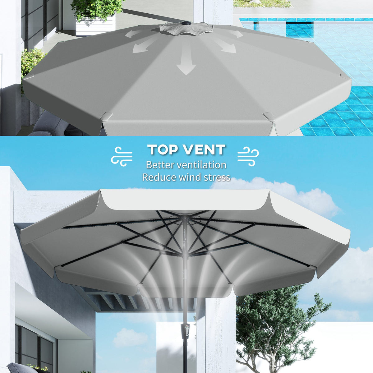Outsunny 3 m Garden Parasol with Tilt Mechanism & Crank Handle, UPF 30+ Patio Umbrella Outdoor Table Umbrella, Light Grey