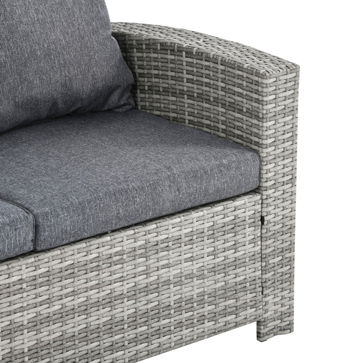 Outsunny 6-Piece Wicker Rattan Garden Set, Aluminium Patio Wicker Dining Sets with Glass Top Table & Soft Cushion, Light Grey