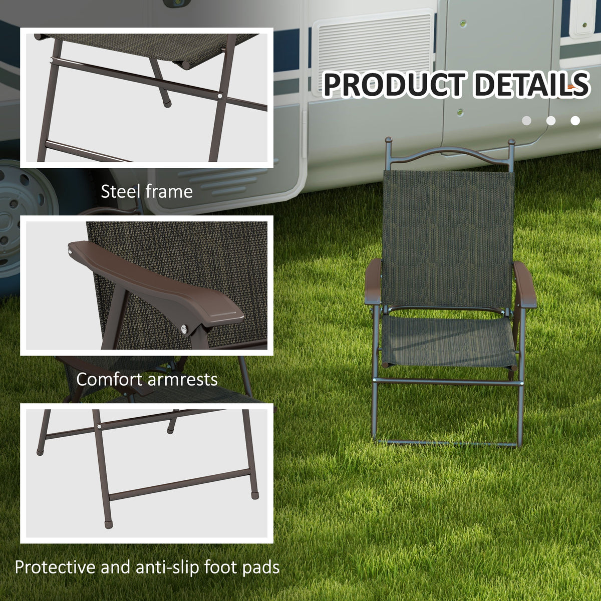 Outsunny folding garden chair with steel frame, mesh fabric, and armrests