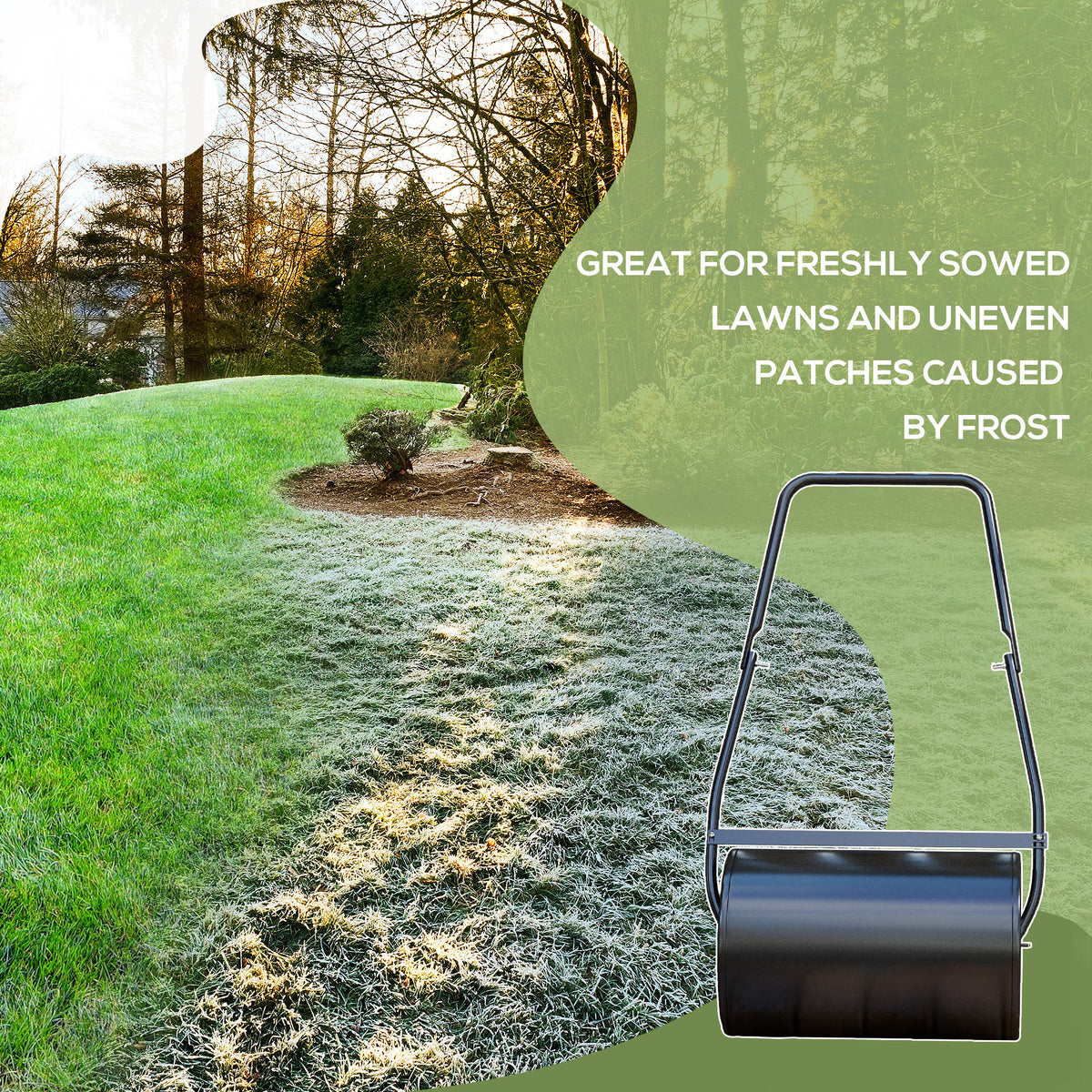 DURHAND lawn roller shown on a newly seeded, uneven lawn