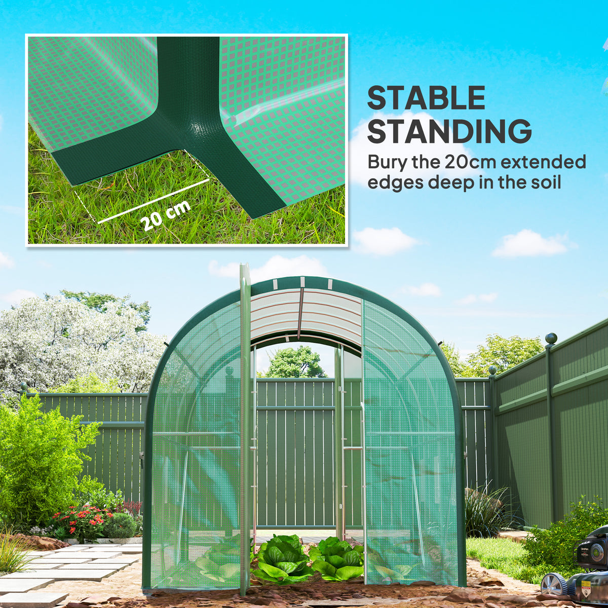 Outsunny 3 x 2 m Polytunnel Greenhouse, with Reinforced PE Cover, Windows and Doors - Green