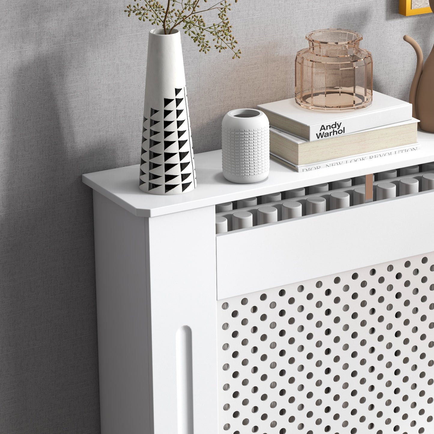 HOMCOM Wooden Radiator Cover Heating Cabinet Modern Home Furniture Grill Style White Painted (Small)