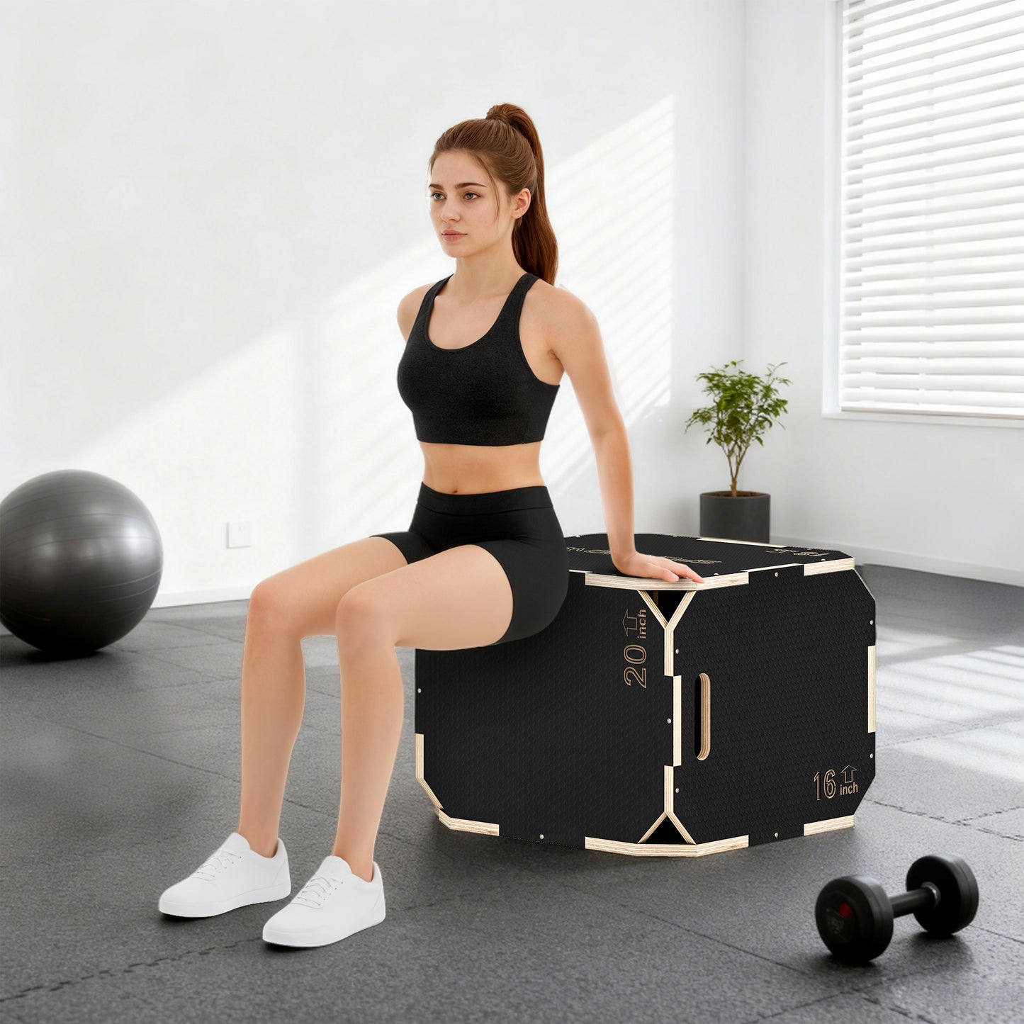 SPORTNOW Non-Slip Plyo Box, Corner-free Wooden Jump Box, 41 x 51 x 48 cm