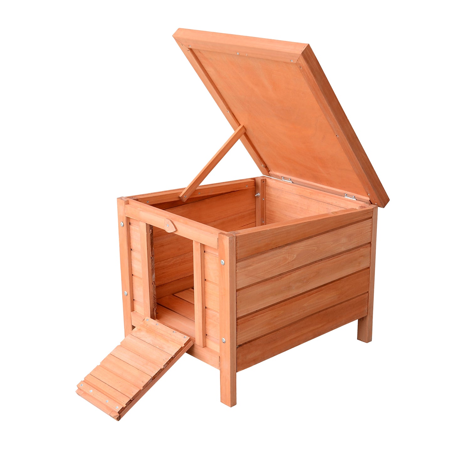 PawHut Wooden Rabbit Hutch Outdoor, Guinea Pig Hutch, Rabbit Hideaway, Cat House, Bunny Cage Small Animal House with Openable Roof, 51 x 42 x 43 cm, Natural