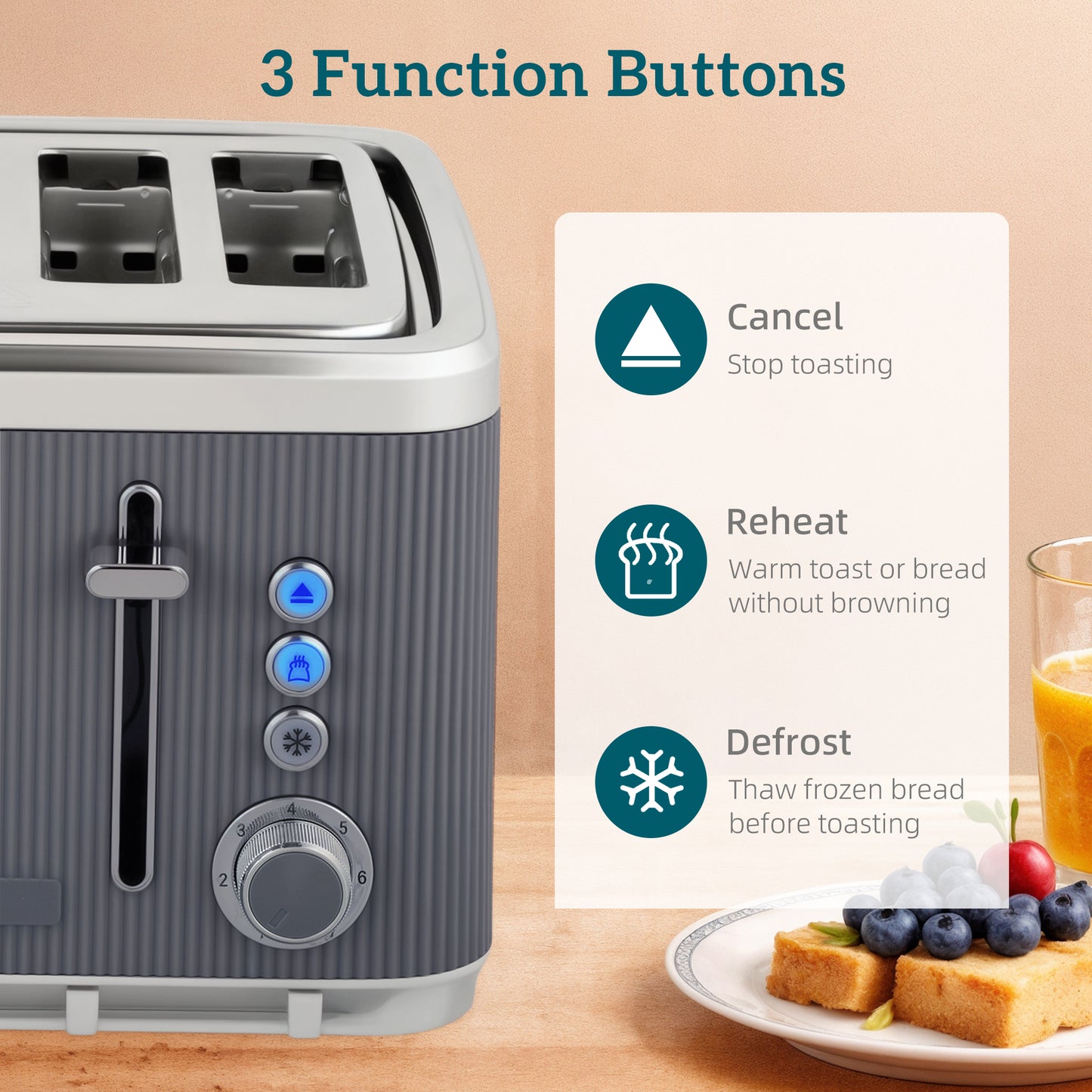 HOMCOM Electric Stainless Steel Kettle and Toaster Set, 3000W 1.7L UK Strix Thermostat Fast Boil Kettle w/ Limescale Filter, Cool Touch Body, 4 Slice Toaster with 7 Browning Levels, Crumb Tray, Grey