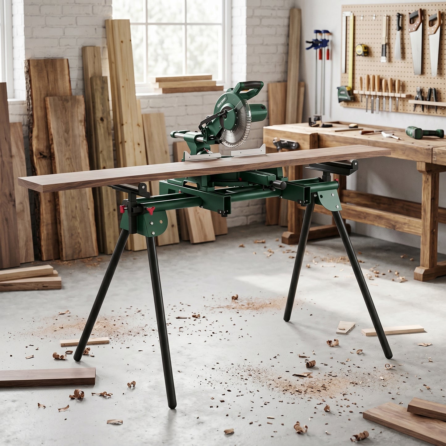 HOMCOM Universal Mitre Saw Stand with Adjustable Rollers and Support Arms, Portable Miter Saw Stand with Folding Legs