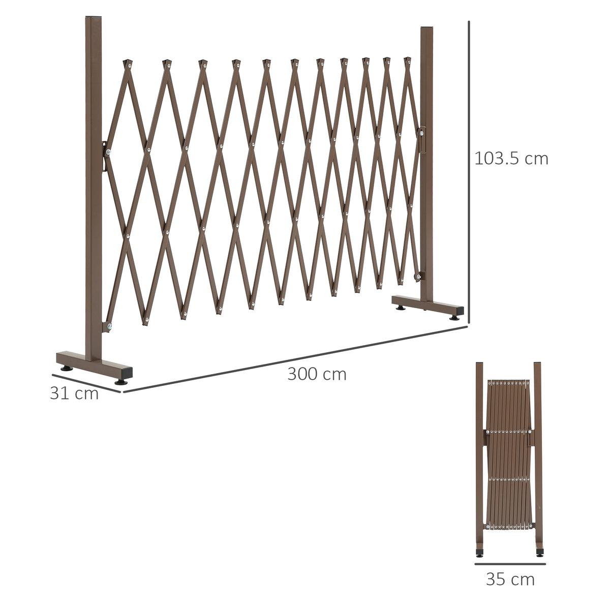 Outsunny expanding trellis fence shown open and folded, with dimensions of 300 x 103.5 cm