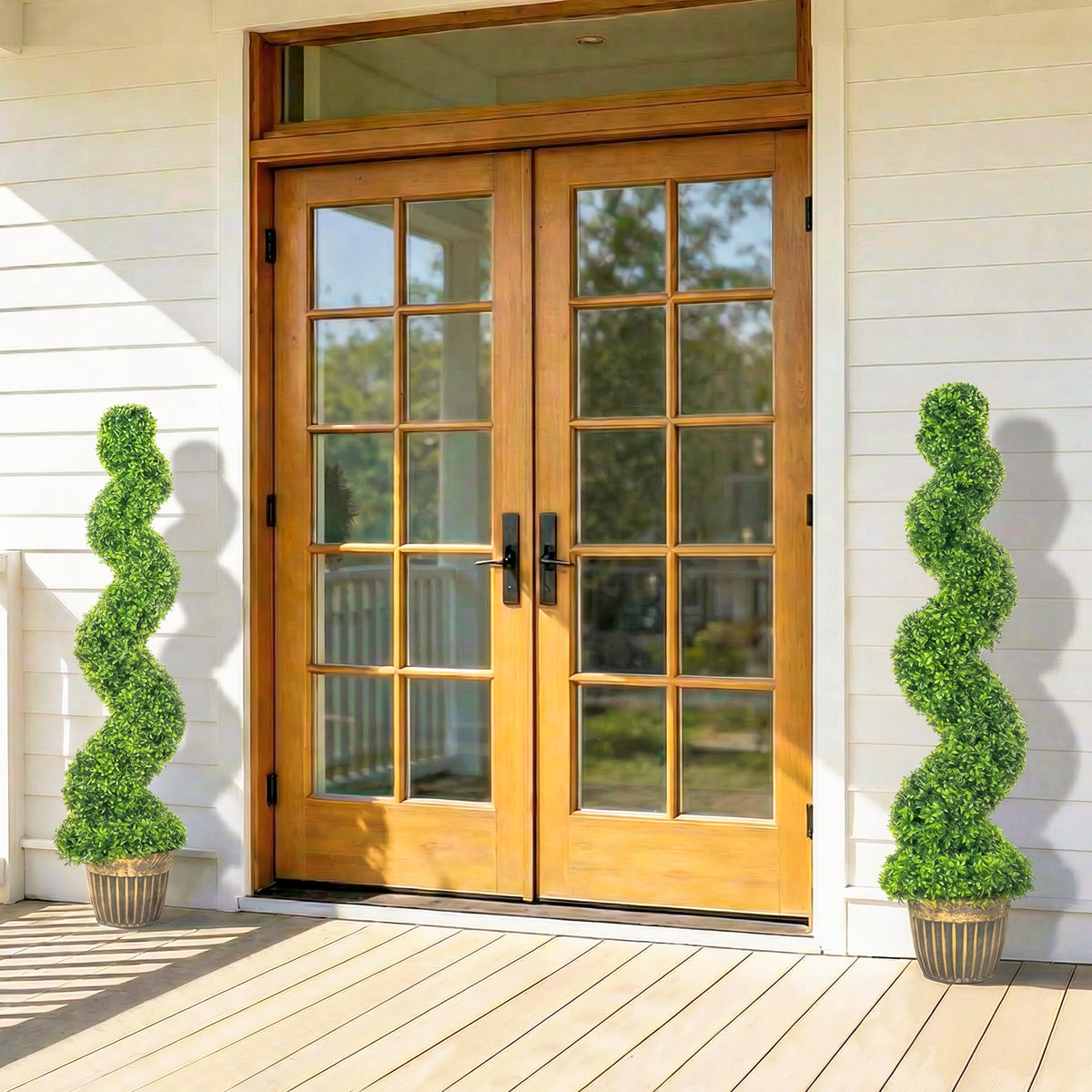 HOMCOM Set of 2 Artificial Plants, Topiary Spiral Boxwood Trees with Pot, for Home Indoor Outdoor Decor, 150cm