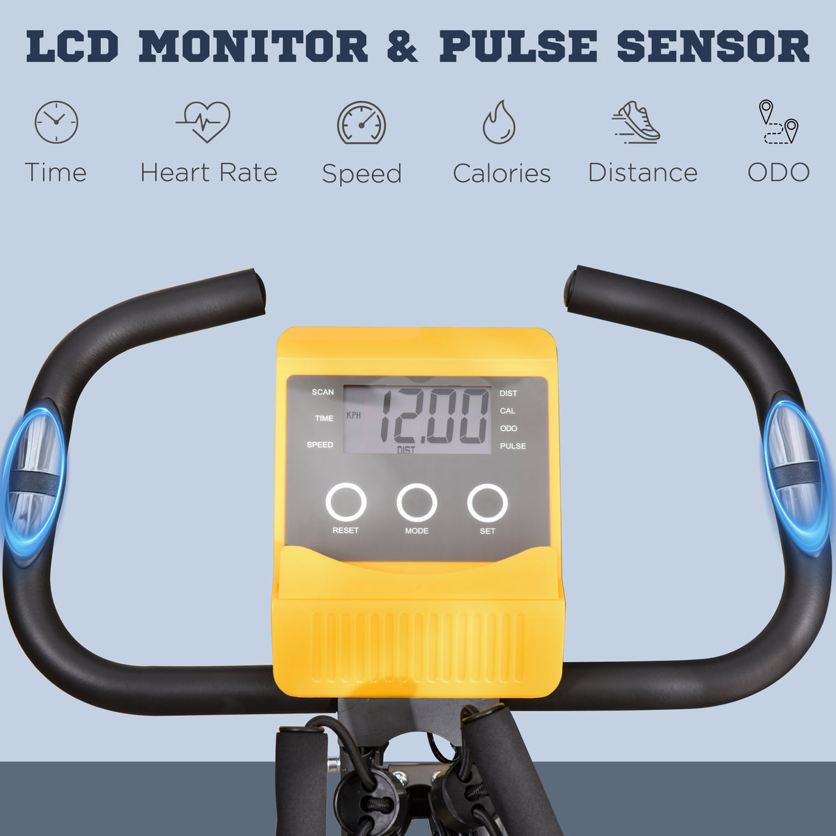HOMCOM exercise bike LCD monitor with pulse-sensor handlebars