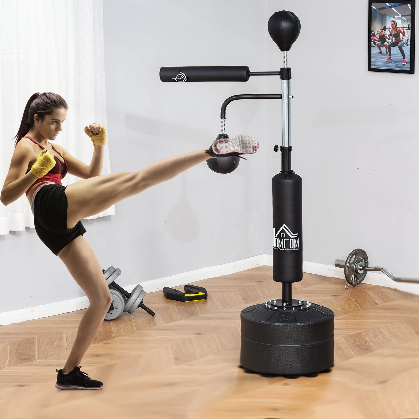 HOMCOM 4-in-1 Boxing Punching Bag, Freestanding with 2 Speed Bals, 360° Reflex Bar, 160-230cm Adjustable Height, Black