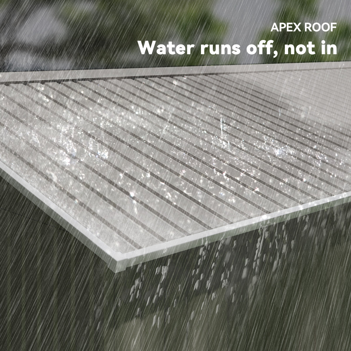Outsunny metal garden shed's ridged apex roof, designed to shed rainwater