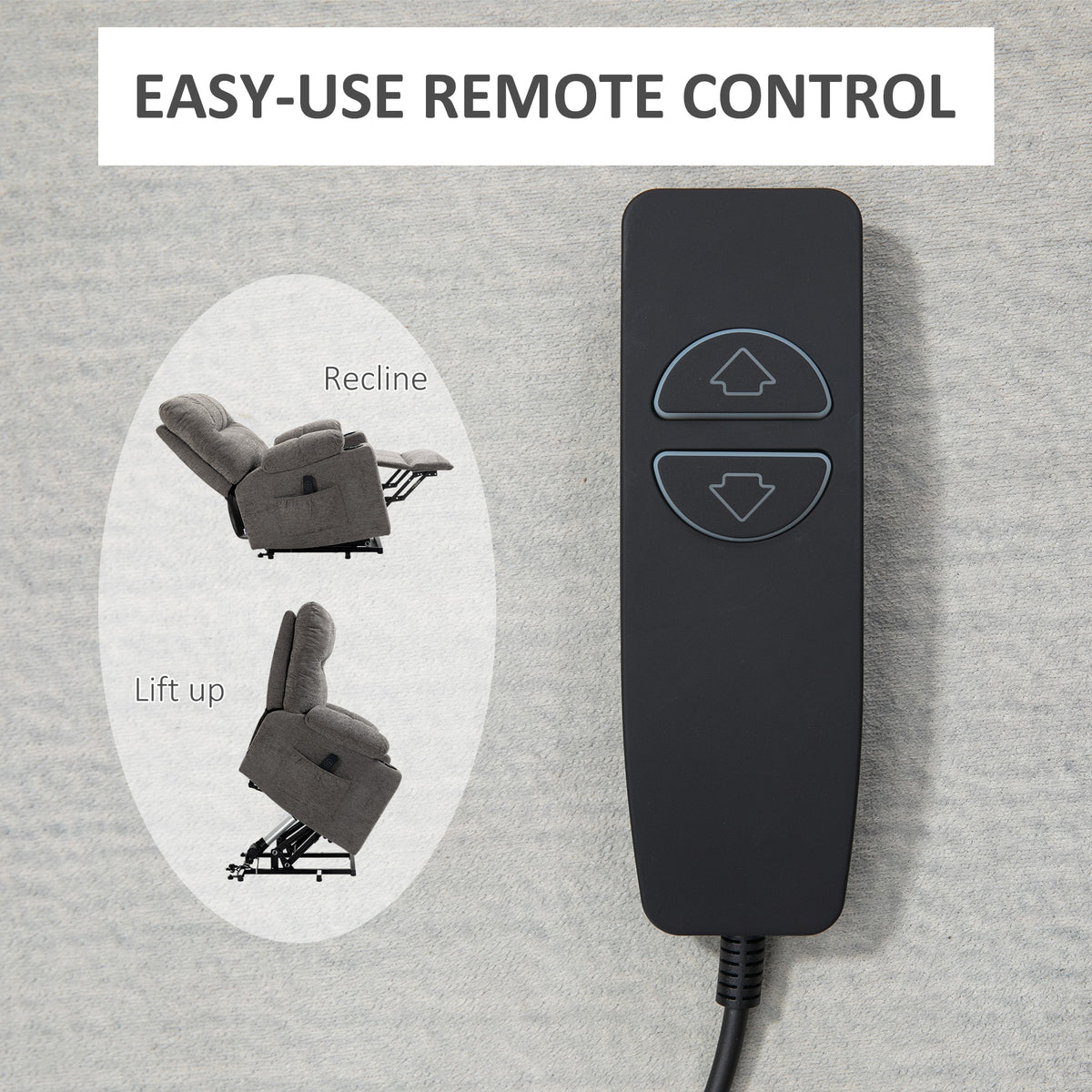 Recliner chair remote control with lift and recline buttons