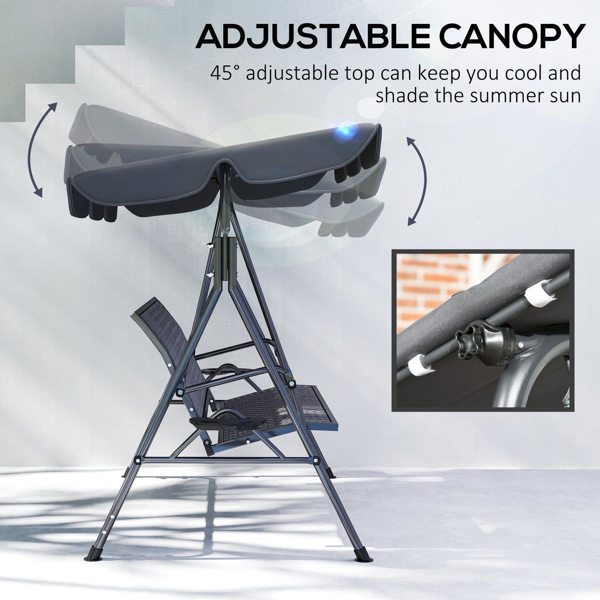 Outsunny swing chair shown with its adjustable canopy tilted