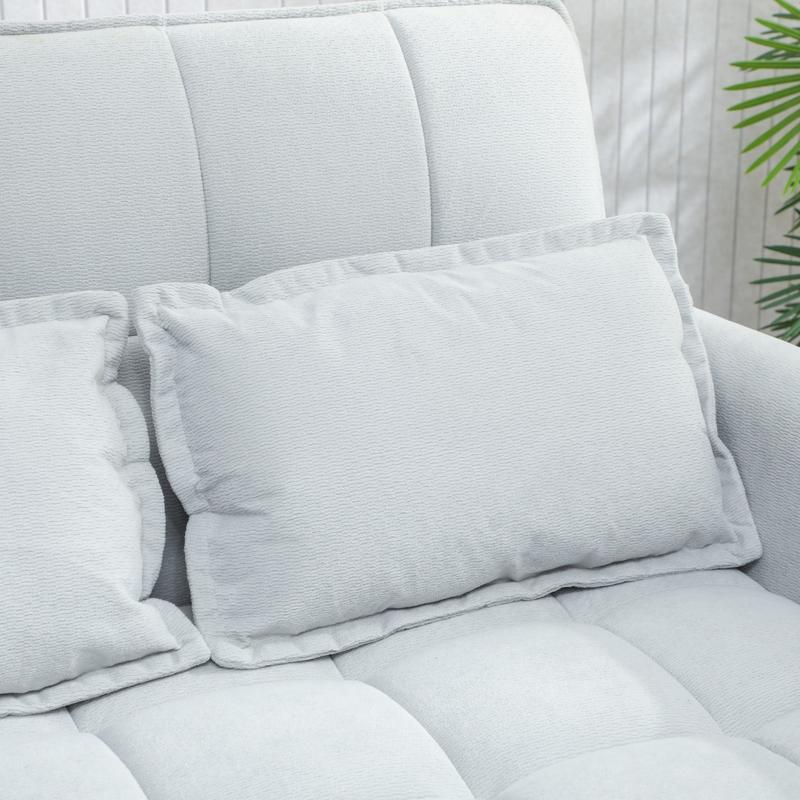 HOMCOM 2 Seater Sofa Bed, 3-in-1 Convertible Sleeper Sofa with Click-clack Adjustable Backrest and 2 Pillows, Light Grey