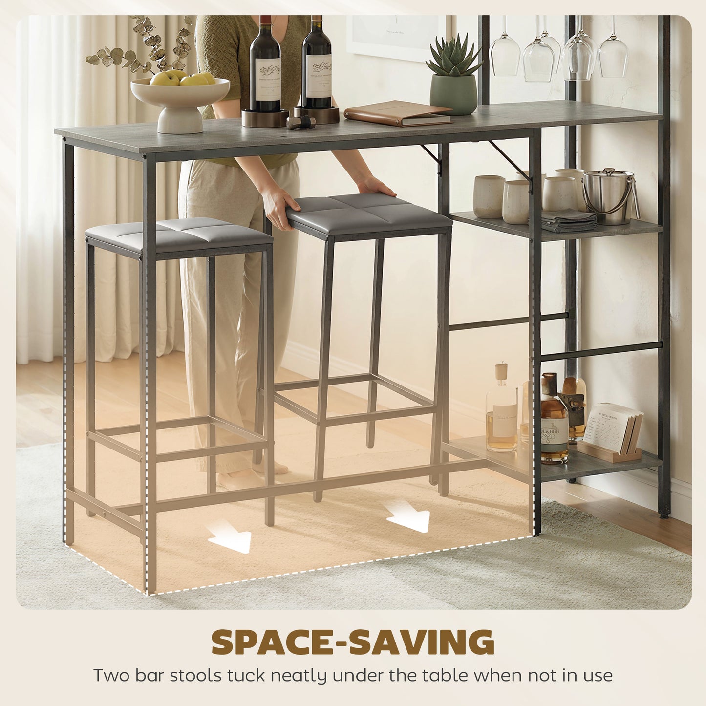 HOMCOM 3 Piece Breakfast Bar Table and Stools Set, Washed Grey