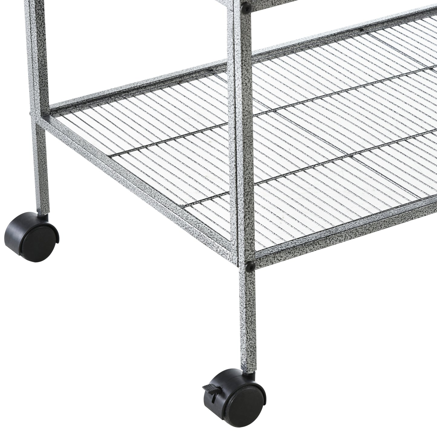 PawHut bird cage stand detail with wire storage shelf and swivel caster wheels