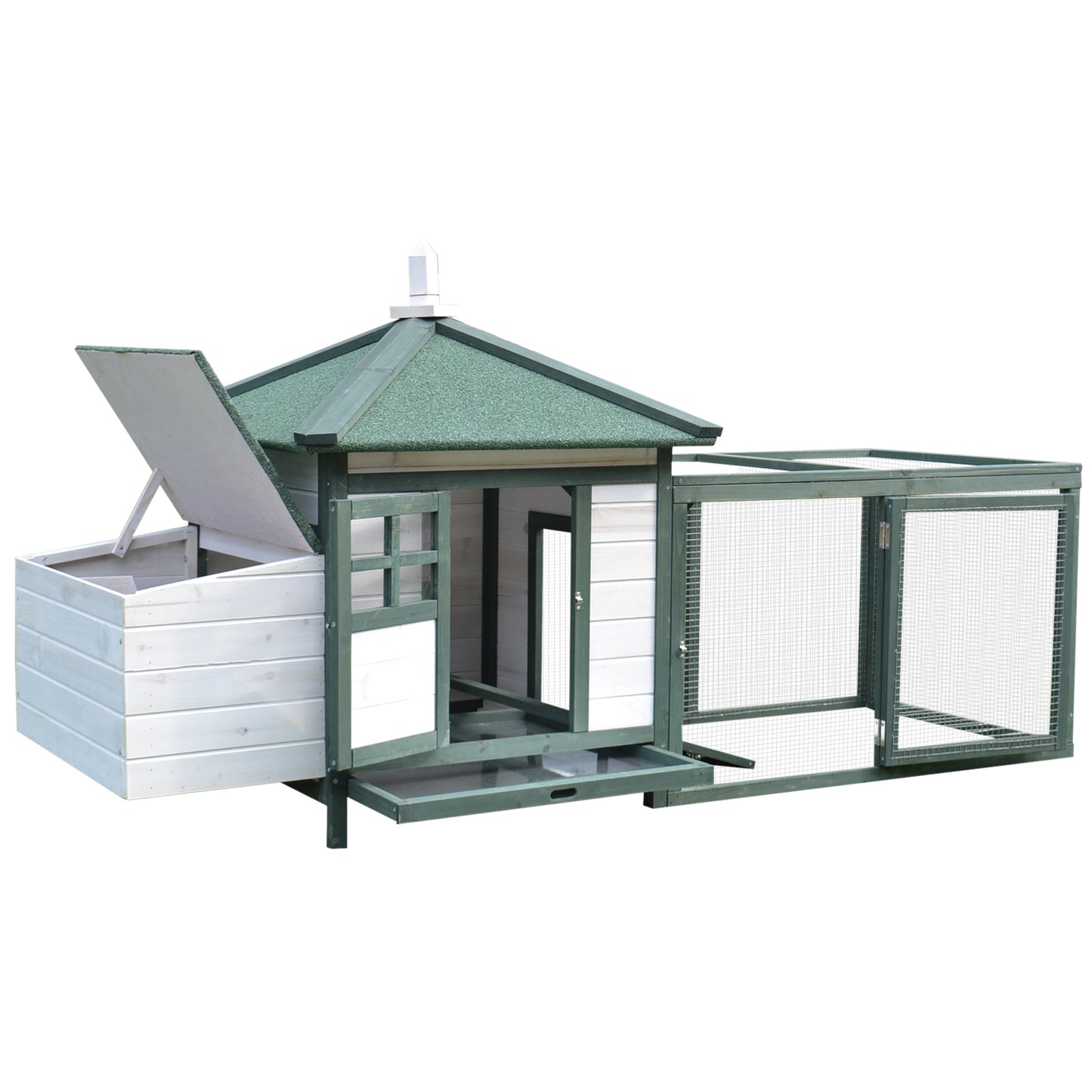PawHut wooden chicken coop with open nesting box and attached wire run