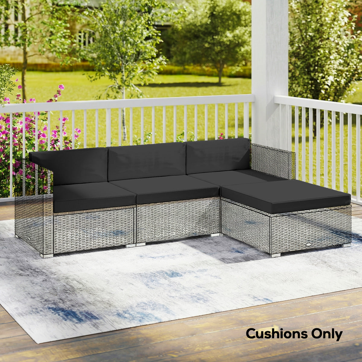 Outsunny 7-Piece Patio Furniture Cushions, Outdoor Loveseat Cushion with Removable Covers for Rattan Furniture, 60x60 cm, Black