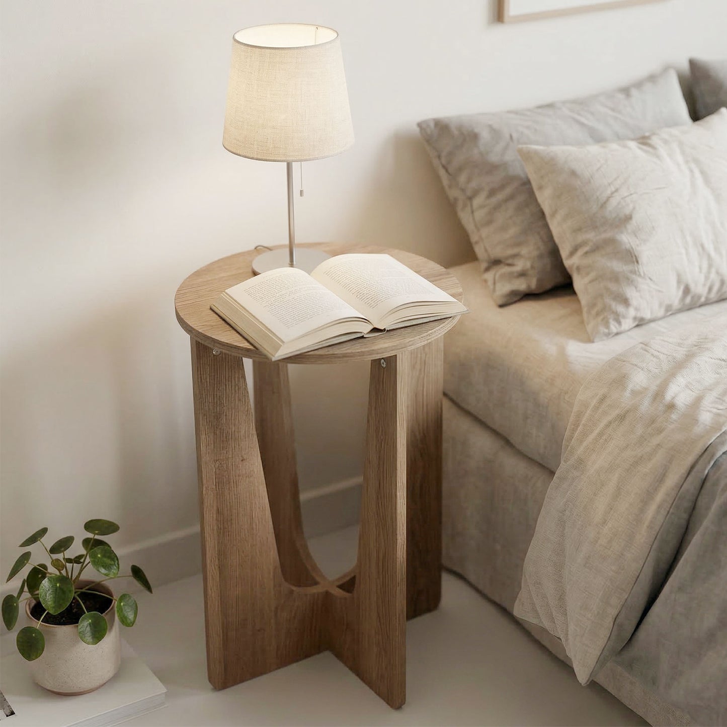 HOMCOM End Table Compact Round Side Table with Curved Legs in Coffee Wood Effect