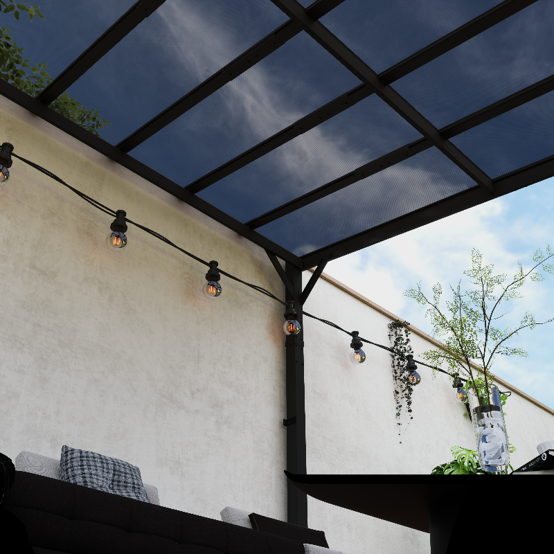 Outsunny 3 x 3 m Lean to Pergola with UPF 50+ Waterproof Polycarbonate Roof, Wall-Mounted or Free Standing Hardtop Roof Garden Metal Pergola Gazebo, Heavy Duty Outdoor Sun Shade, Dark Grey