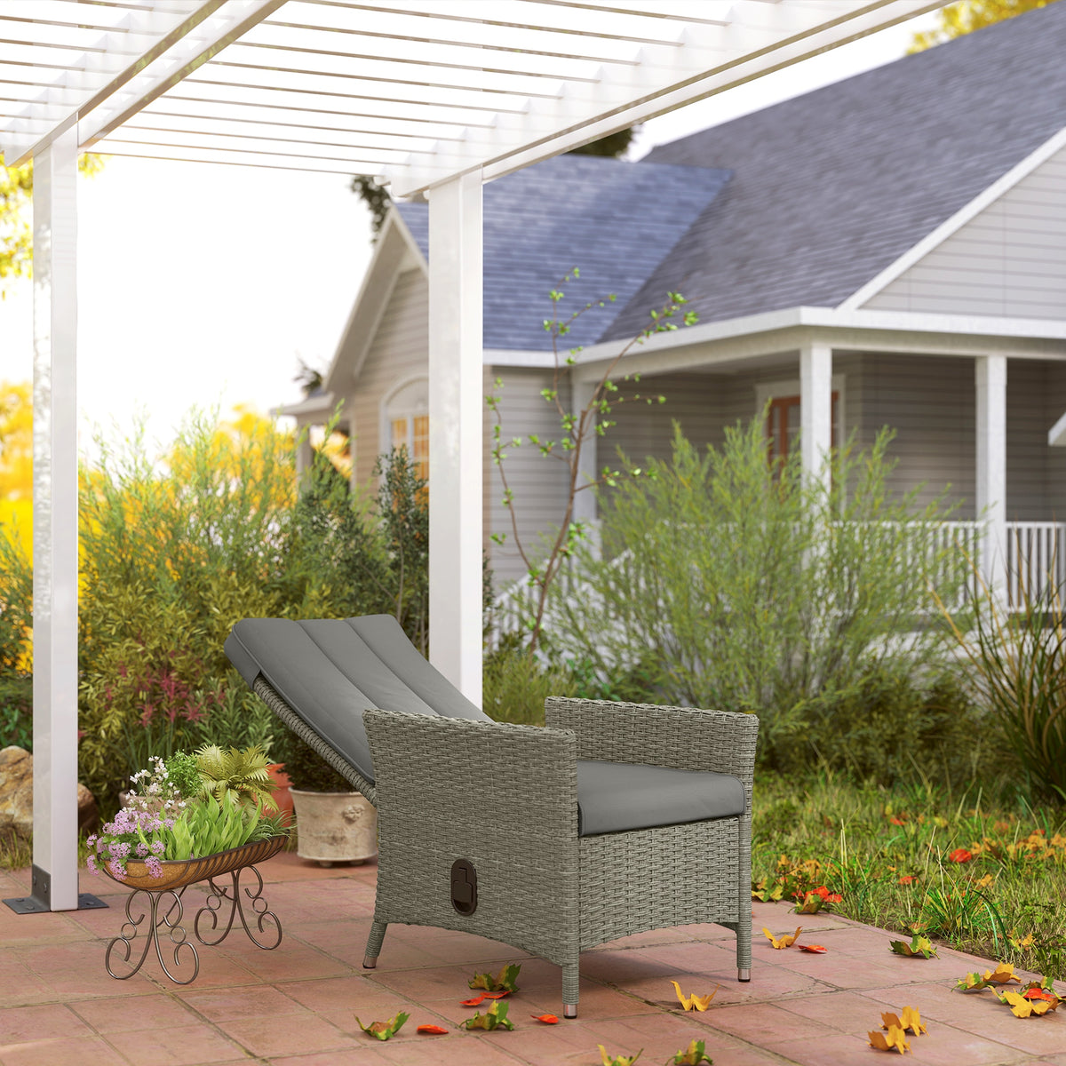 Outsunny 105°-150° Reclining Rattan Chair - Grey