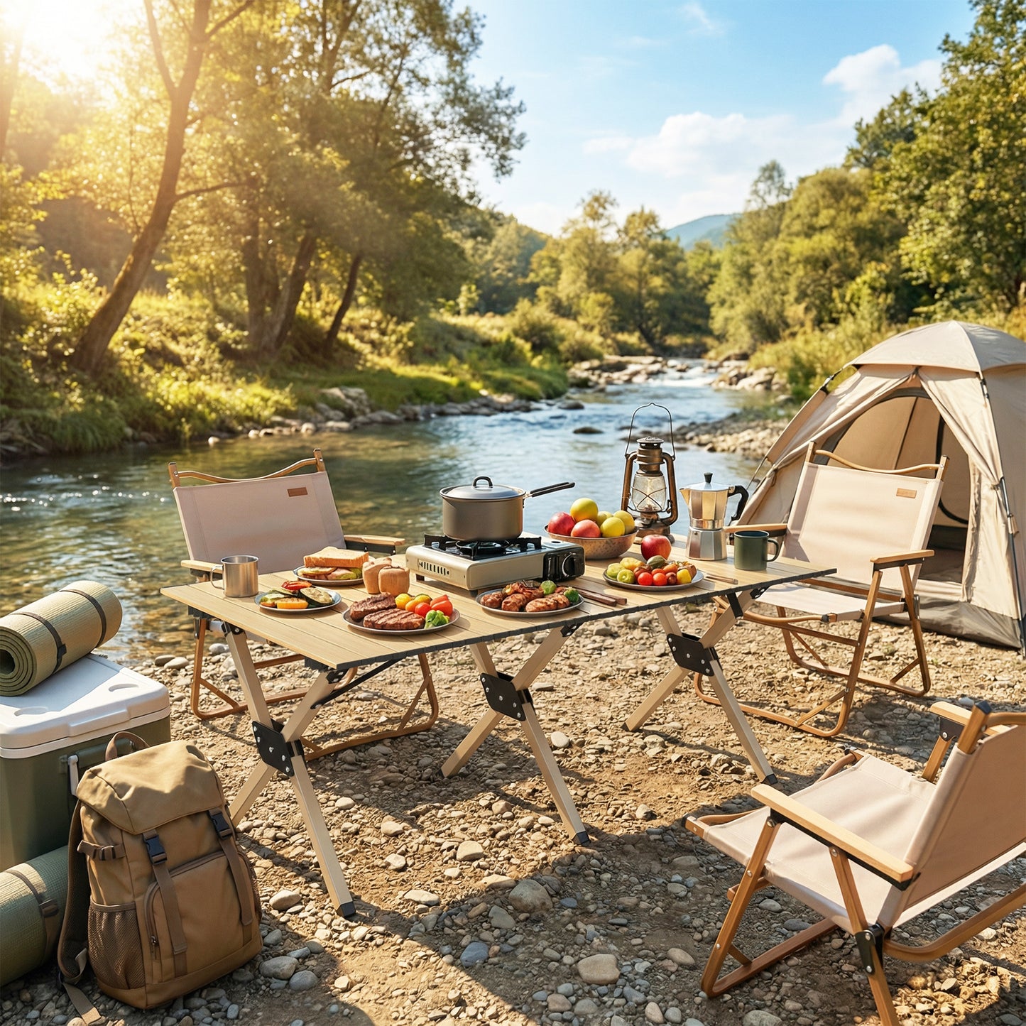 Outsunny 4ft Folding Camping Table, Waterproof Picnic Table with Roll Up Top and Metal Frame, Dark Brown
