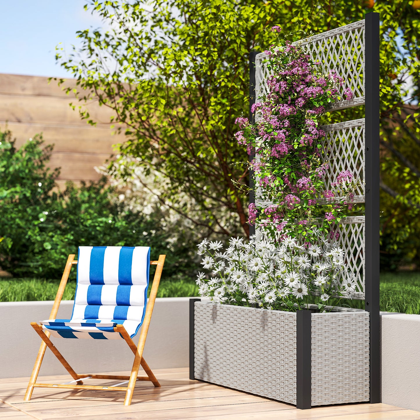 Outsunny Garden Planter Box with Trellis, Liner for Climbing Plants, Vegetables, Flowers, Mixed-grey