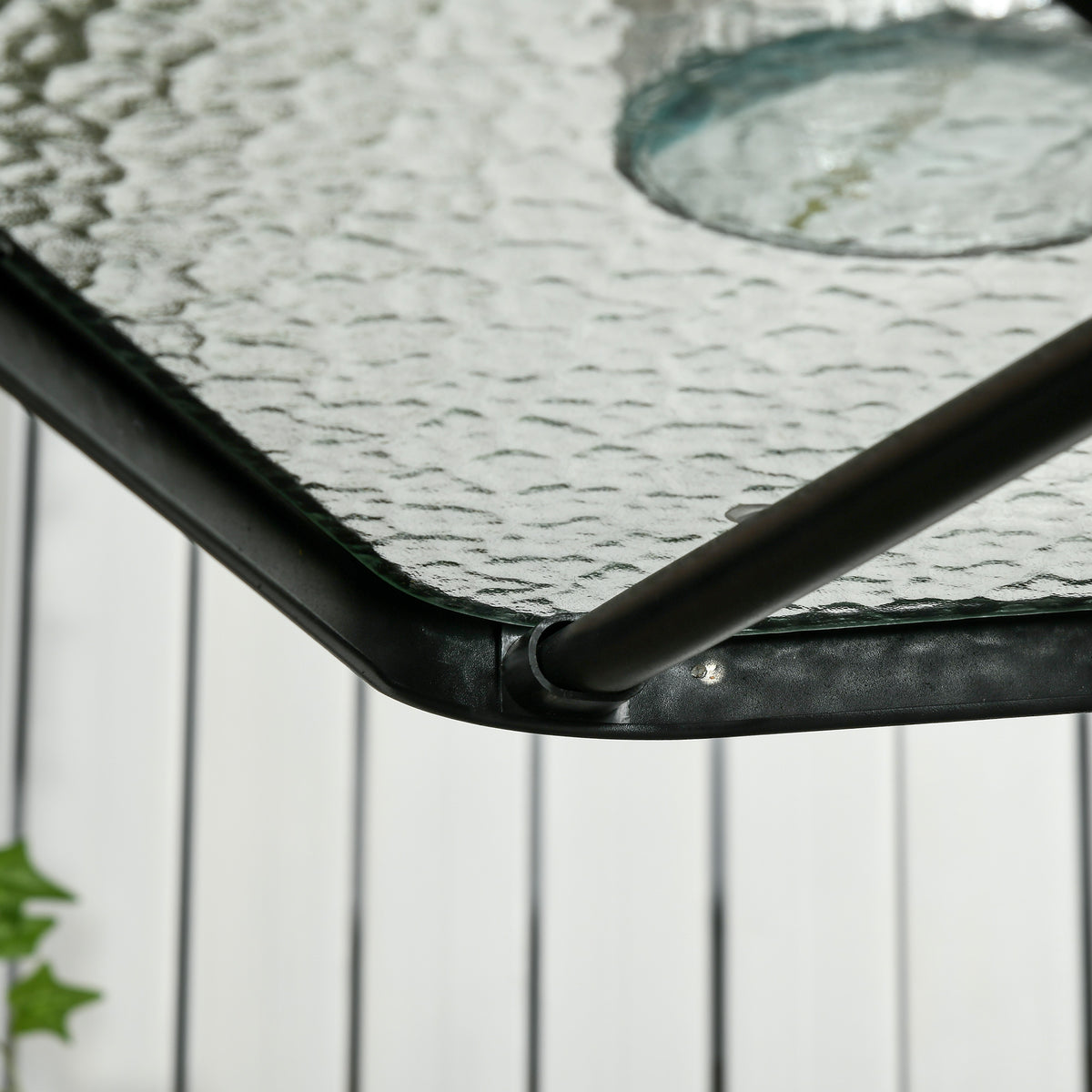 Outsunny Square Garden Dining Table with Tempered Glass Top & Umbrella Hole, 76 x 76 cm