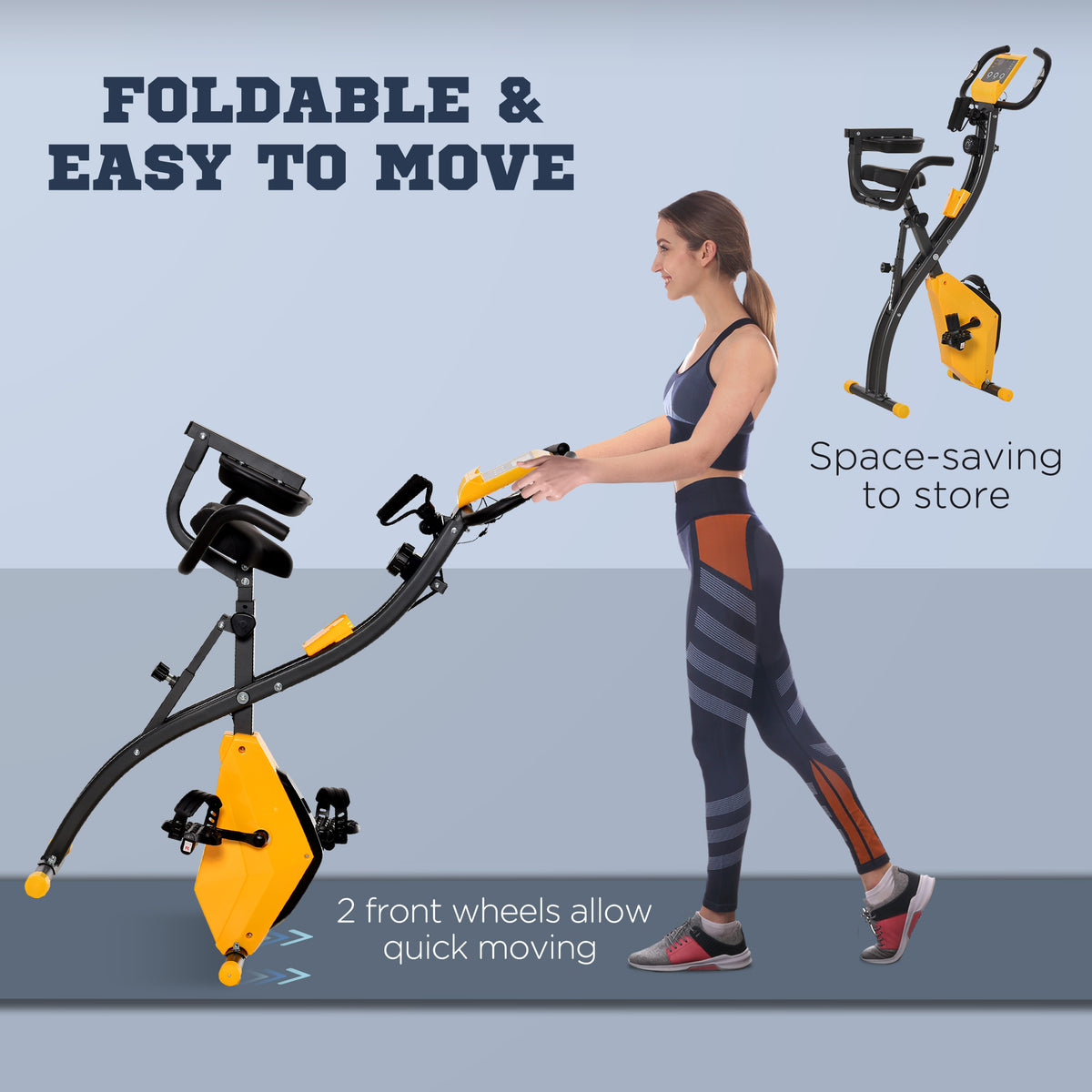 HOMCOM folding exercise bike with transport wheels for moving and compact storage
