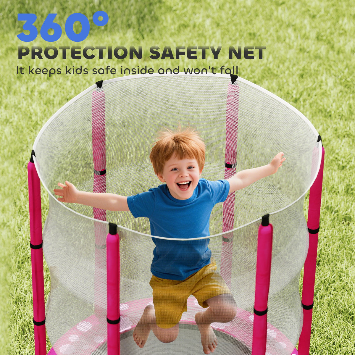 AIYAPLAY 4.6ft Toddler Trampoline w/ Safety Enclosure Net, for Indoor Outdoor Use, Ages 3-6 Years, Pink