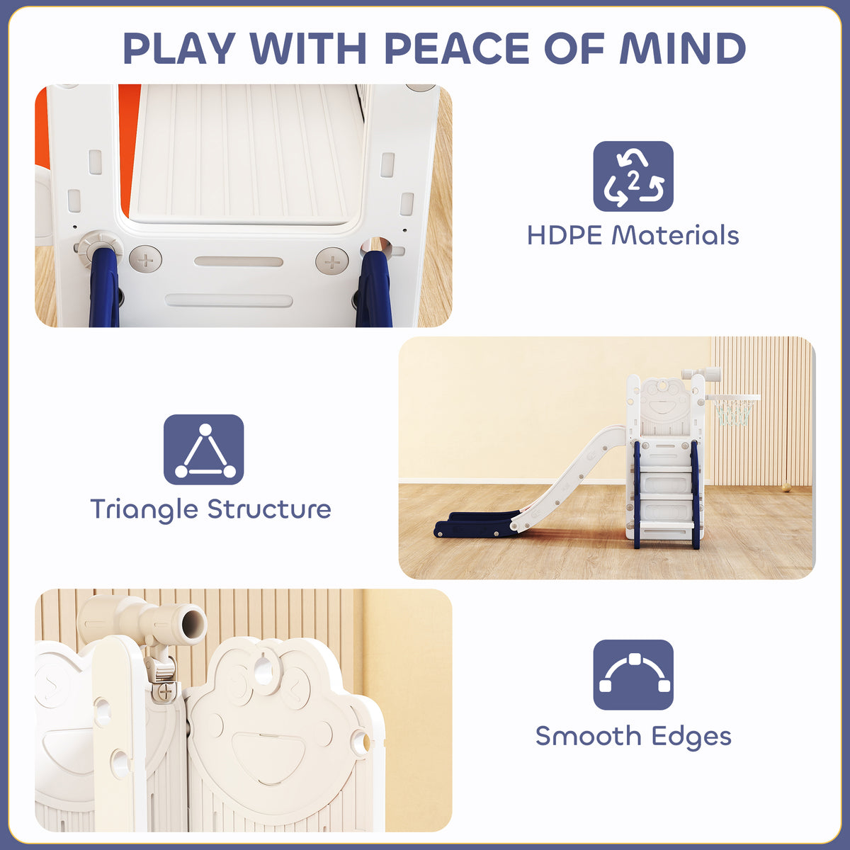 AIYAPLAY 5 in 1 Kids Slide Set with Basketball Hoop, Climbing Frame, Telescope, Storage Box for Toddlers Ages 1-3, Orange