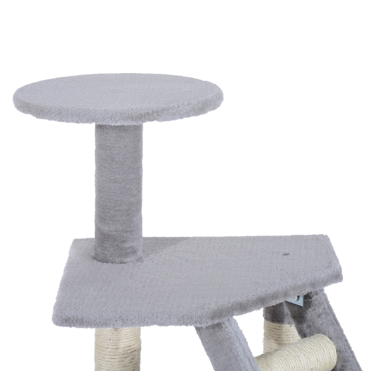 PawHut cat tree close-up of the round top perch, platform, and ladder