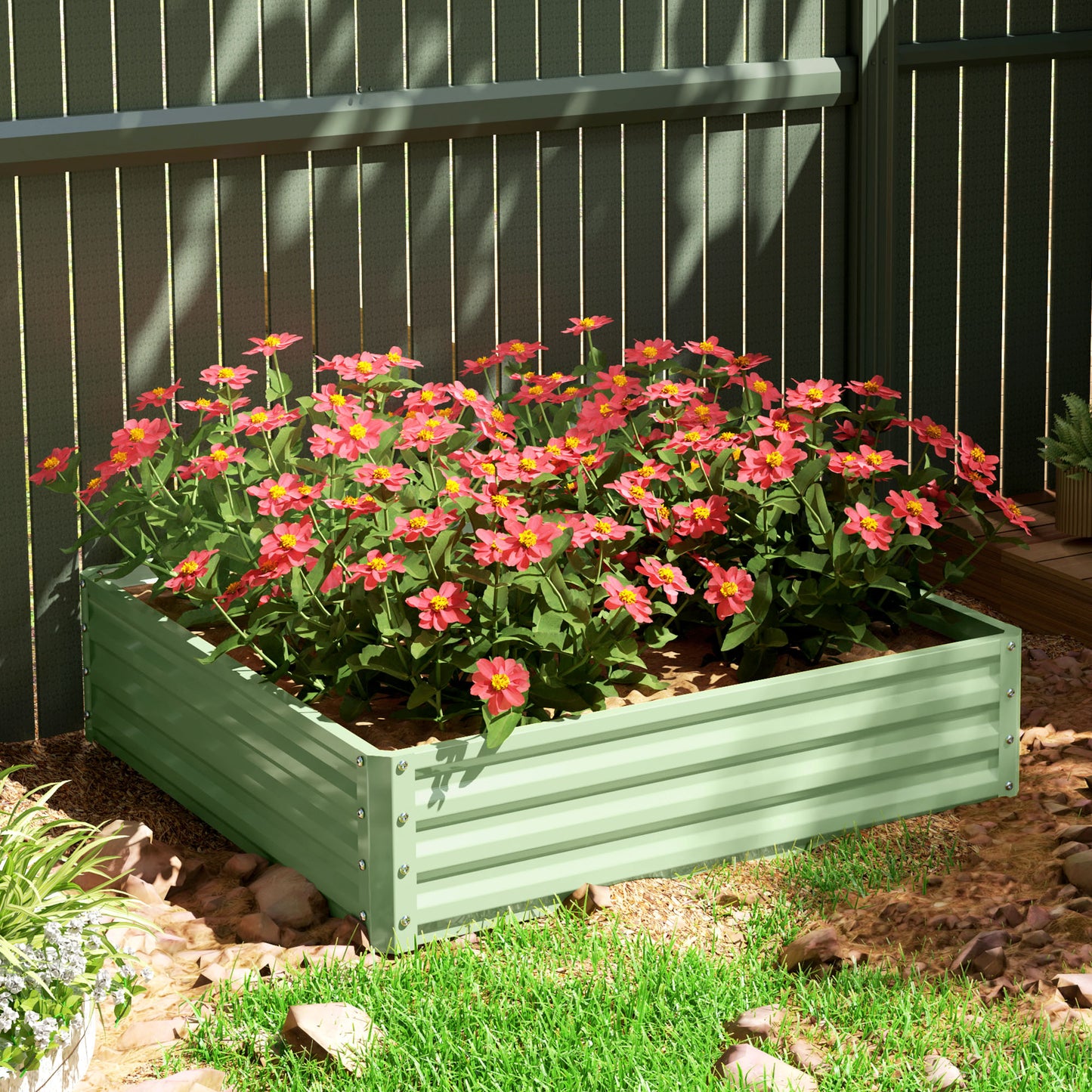 Outsunny Square Raised Garden Bed Box with Weatherized Steel Frame for Vegetables, Flowers, & Herbs, 120 x 120 x 30cm, Light Green