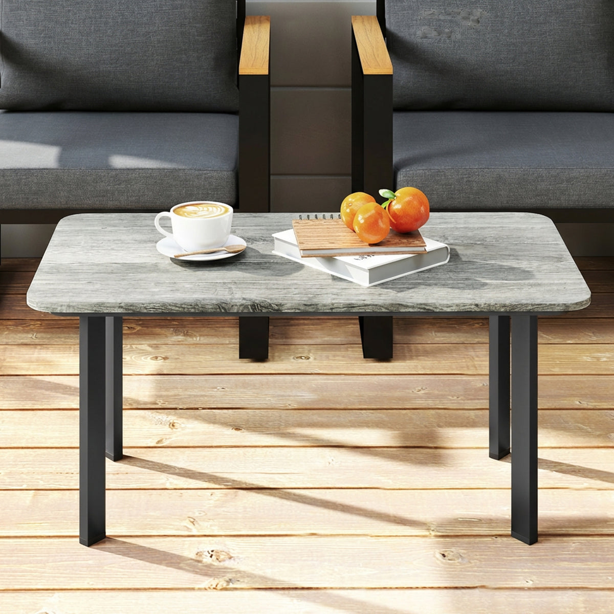 Outsunny Outdoor Garden Coffee Table, Garden Table with Slatted Wood Plastic Composite Top and Metal Frame, Grey