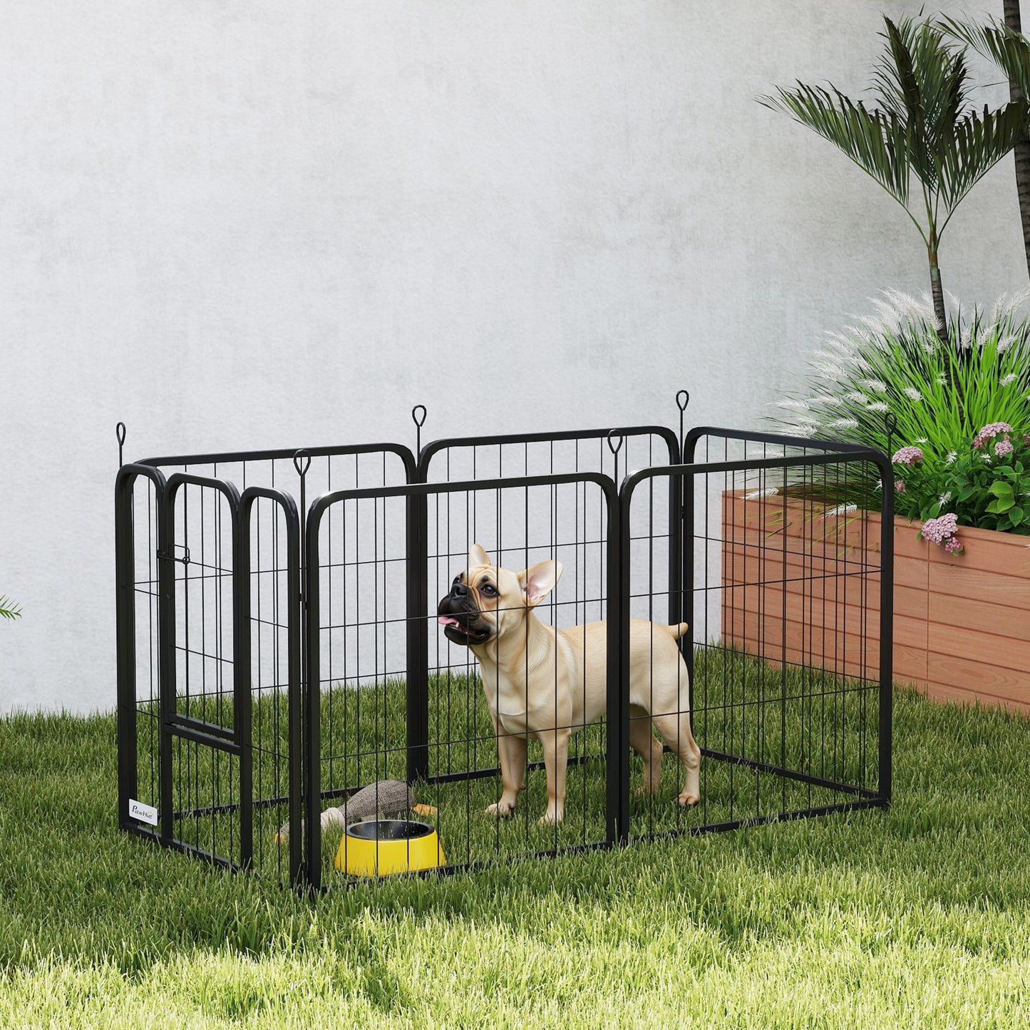 PawHut Six-Panel Dog Playpen with Door, for Small Dogs, Indoors, Outdoors, 60cm Tall, Black