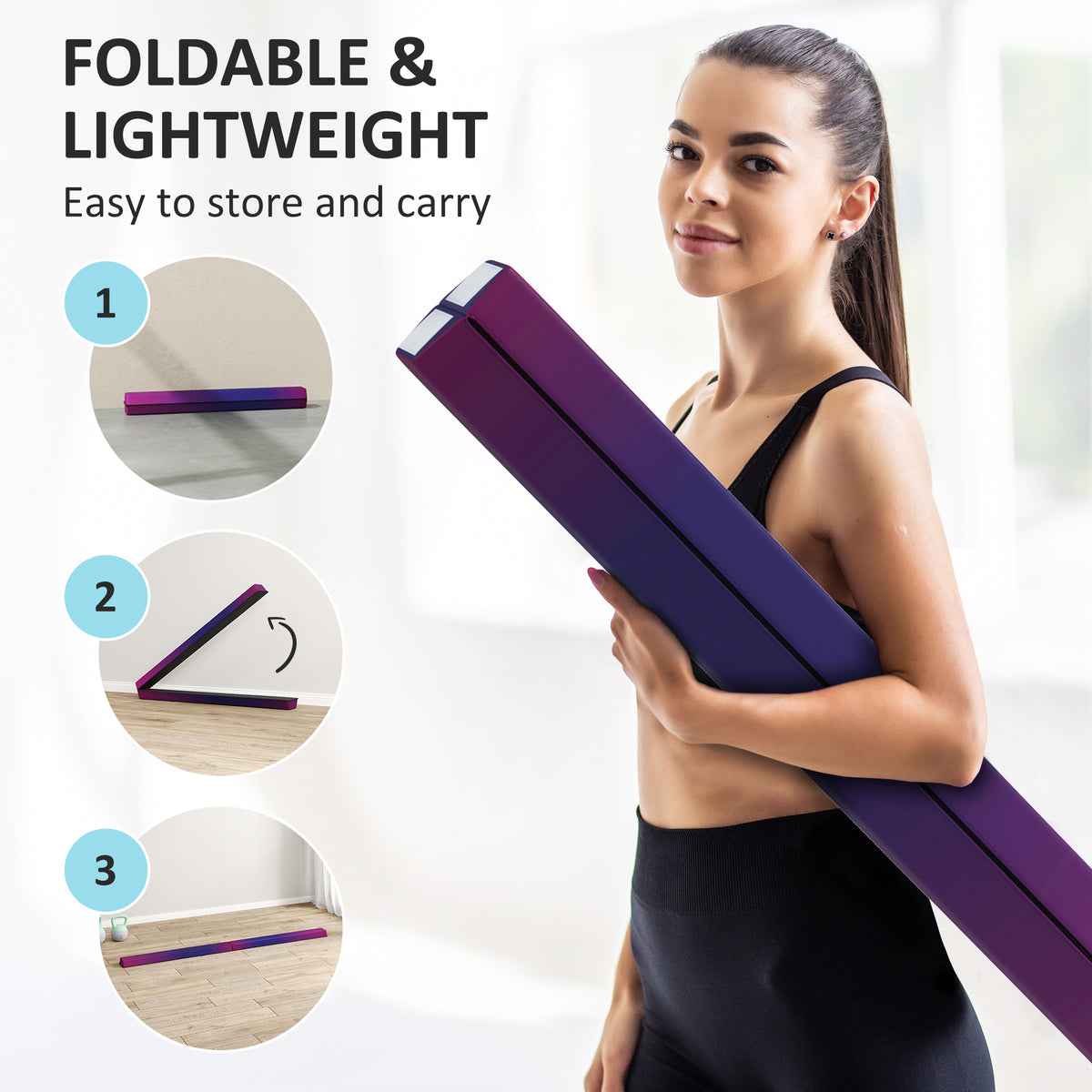 SPORTNOW folding gymnastics beam held folded for storage
