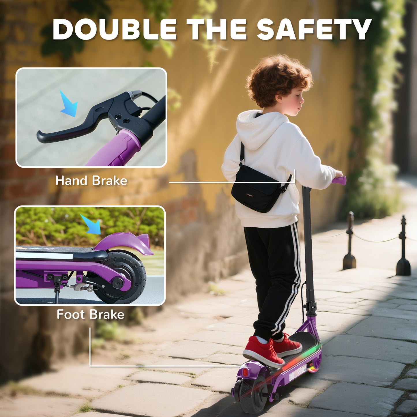 AIYAPLAY Electric Scooter for Kids Aged 6-14 Years, with Colourful Lights, Purple