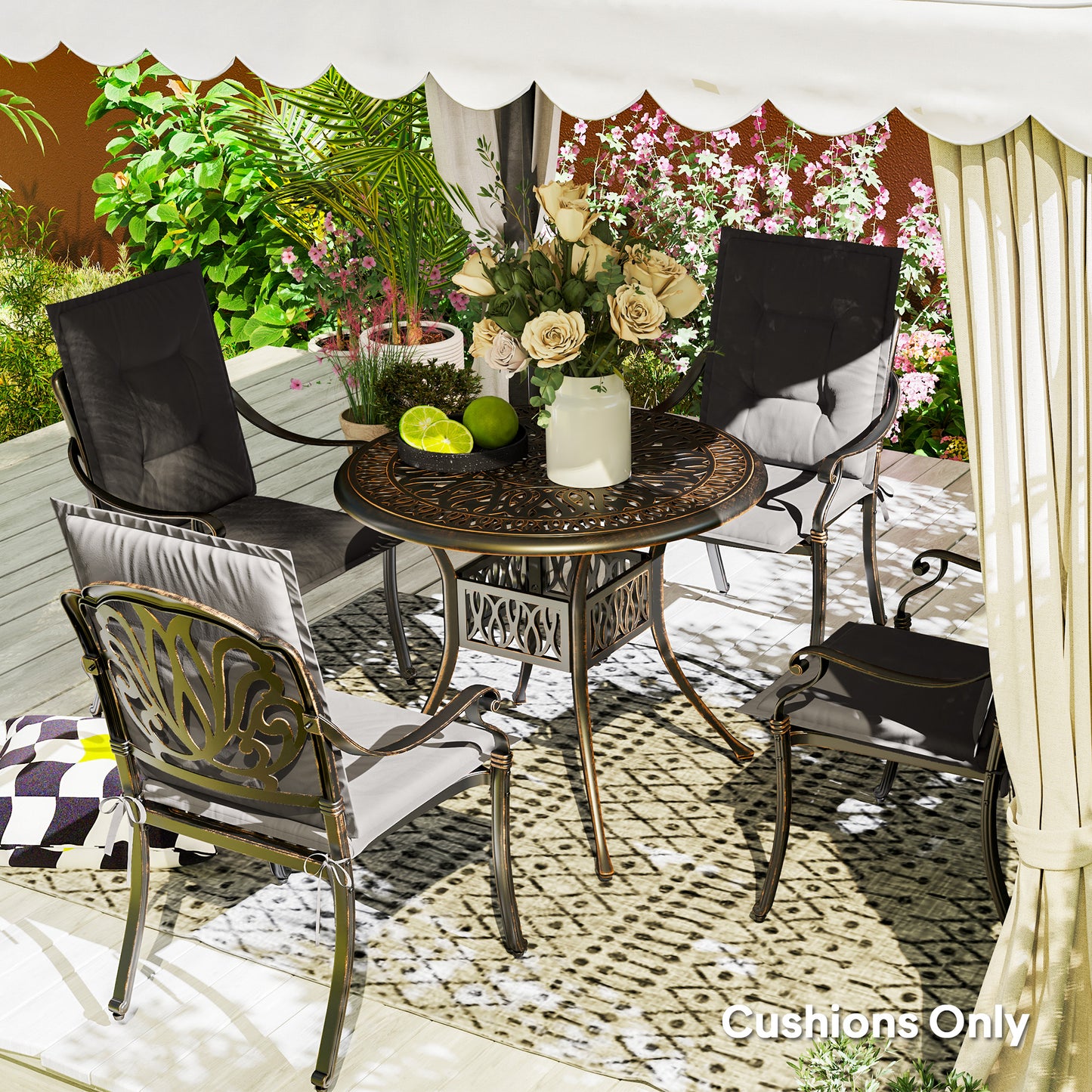 Outsunny Set of Four Padded Garden Seat Cushions - Charcoal Grey