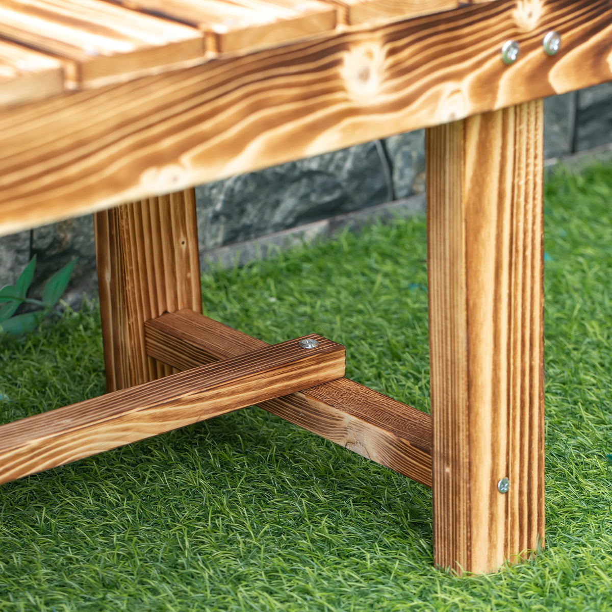 Outsunny Wooden Garden Benches, 2 Seater Outdoor Benches, Fir Wood Backless Patio Loveseat with Slatted Seat for Park, 110 x 38 x 35 cm, 3 Pieces, Carbonised