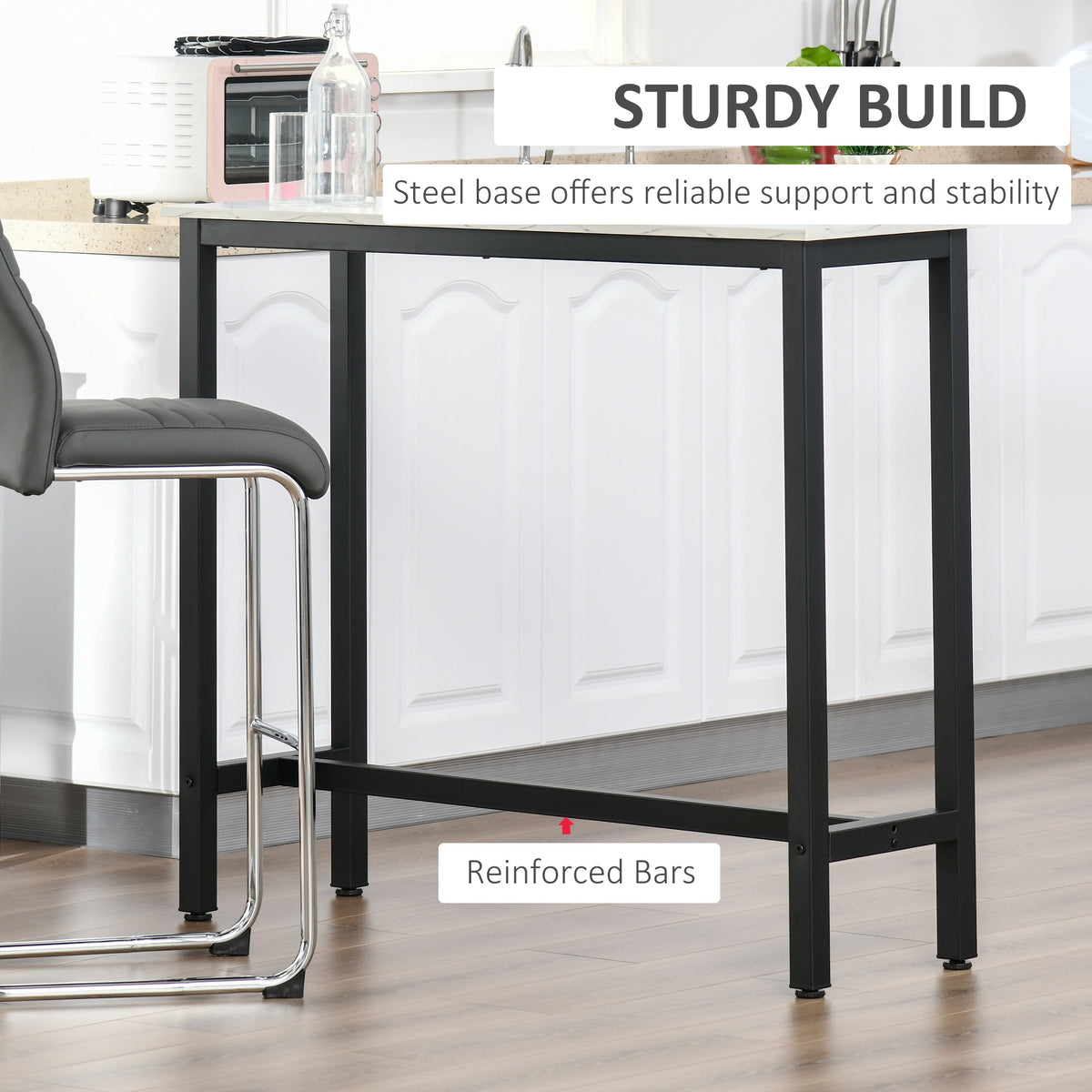 HOMCOM bar table with black steel frame and reinforced support bars