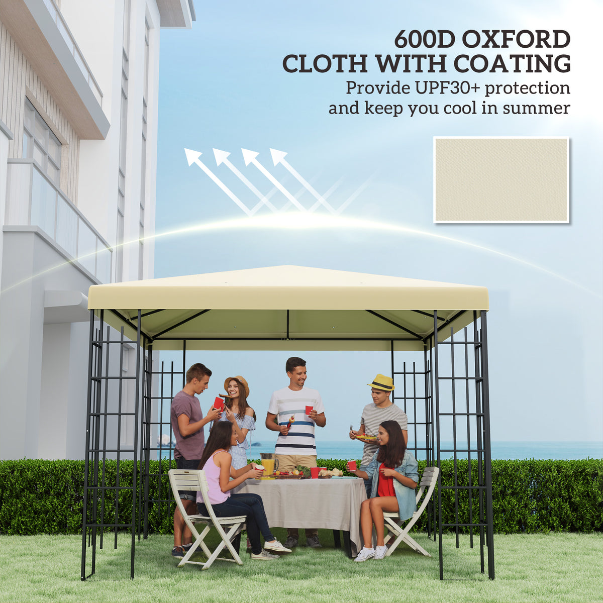 Cream Oxford cloth gazebo canopy with coated fabric