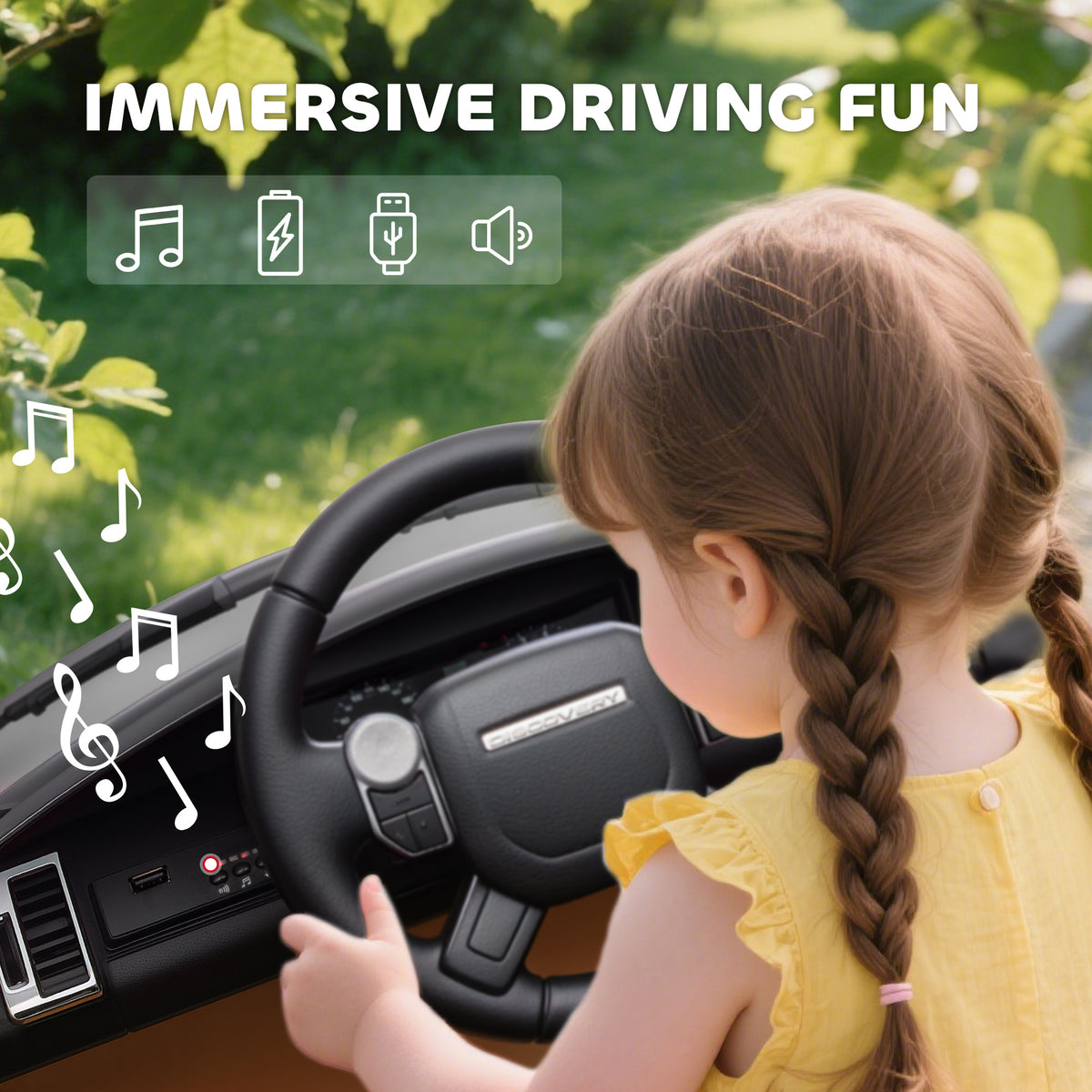 AIYAPLAY Land Rover Discovery Licensed 12V Kids Electric Car with Remote, 4 Wheel Suspension, Slow Start, Lights, Music, Black